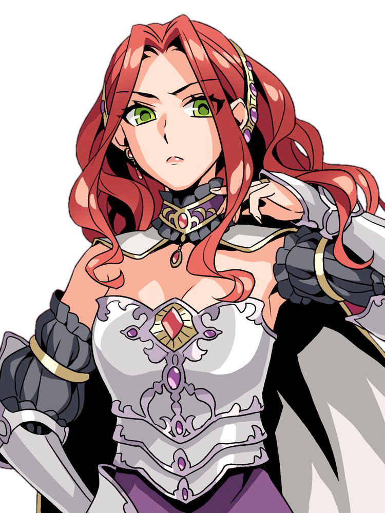 1girl, armor, armored_dress, breasts, cape, choker, cleavage, curly_hair