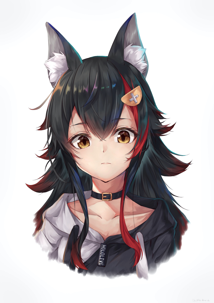 1girl, ahoge, animal_ear_fluff, animal_ears, black_choker, black_hair, black_jacket, choker