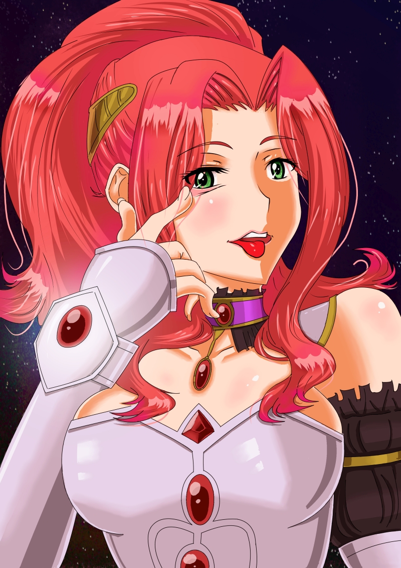 1girl, :p, armor, breasts, choker, curly_hair, fantasy, frills