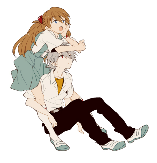 0930erina, 1boy, 1girl, belt, black_pants, blue_eyes, blue_skirt, chin_rest