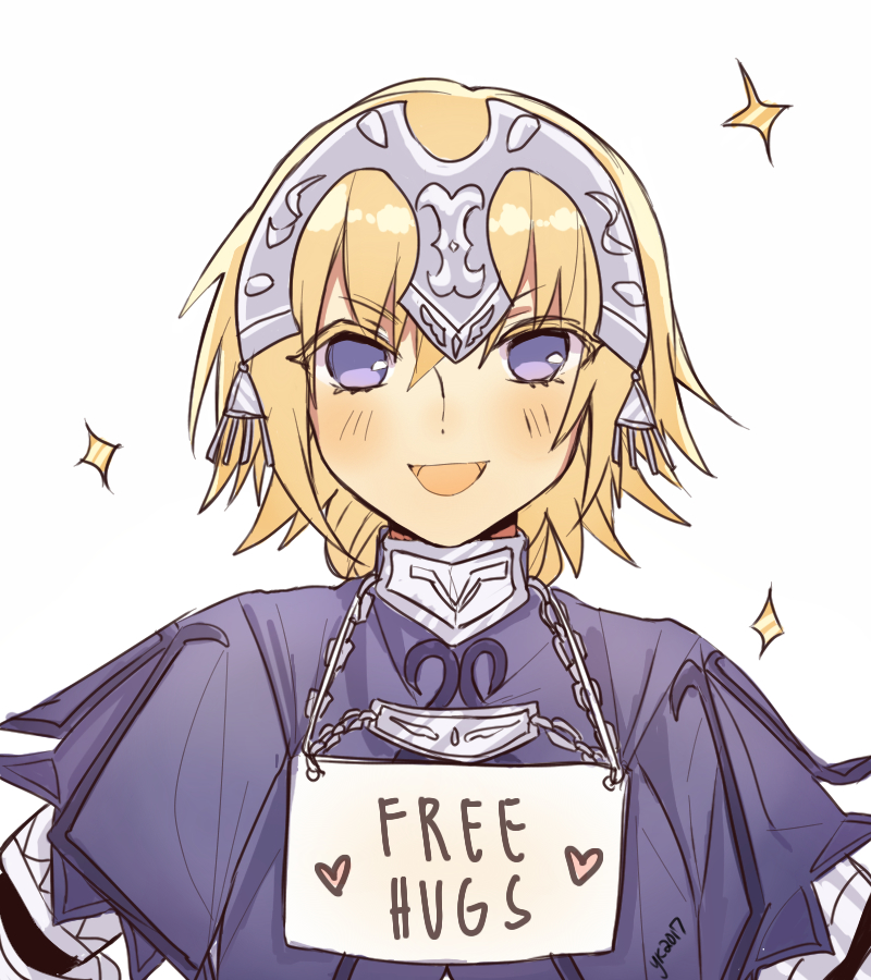 1girl, :d, bangs, blonde_hair, blue_eyes, eyebrows_visible_through_hair, fate/apocrypha, fate_(series)