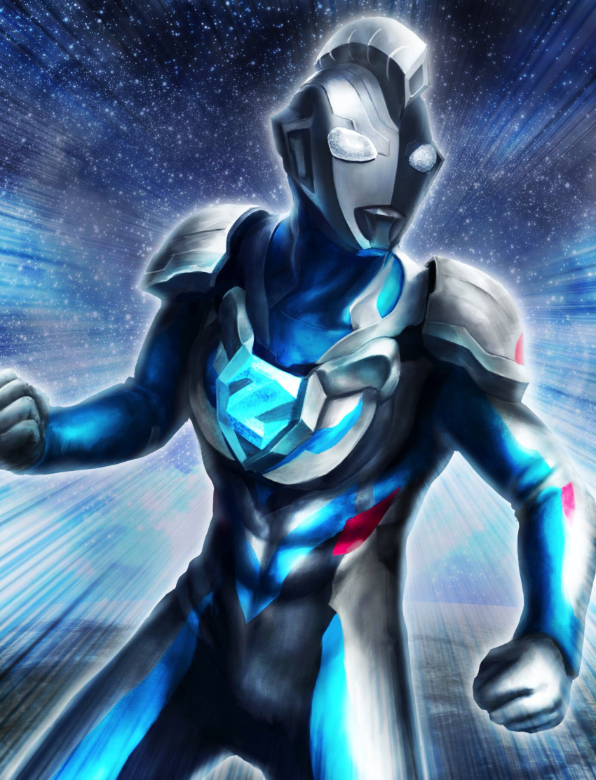 1boy, absurdres, alien, clenched_hands, fighting_stance, glowing, glowing_eyes, highres