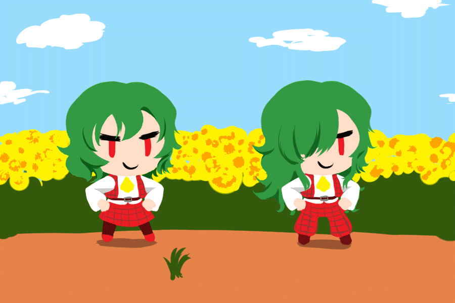 1girl, alternate_hair_length, alternate_hairstyle, animated, animated_gif, artist_request, blue_sky, chibi