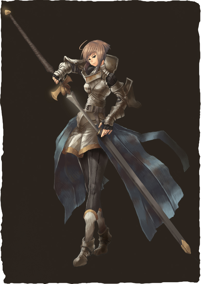bad_id, brown_hair, jeanne_d'arc, jeanne_d'arc, juun, short_hair, sword, weapon