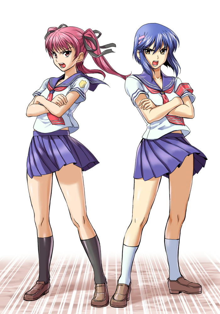 angry, crossed_arms, g-tetsu, konoe_sunao, kurogane_otome, multiple_girls, school_uniform, serafuku
