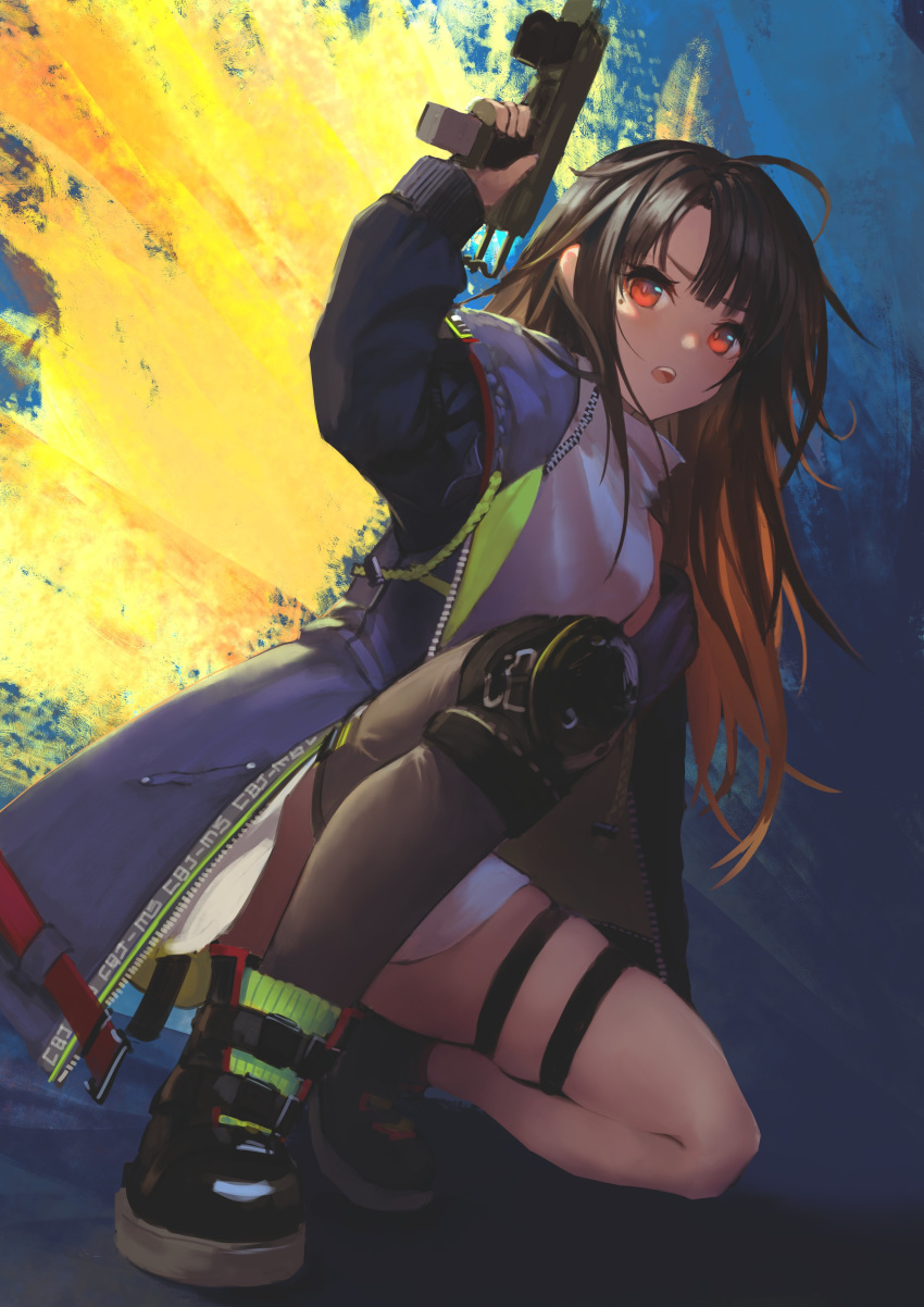 1girl, absurdres, ahoge, black_hair, black_legwear, c-ms_(girls_frontline), cbj-ms, coat