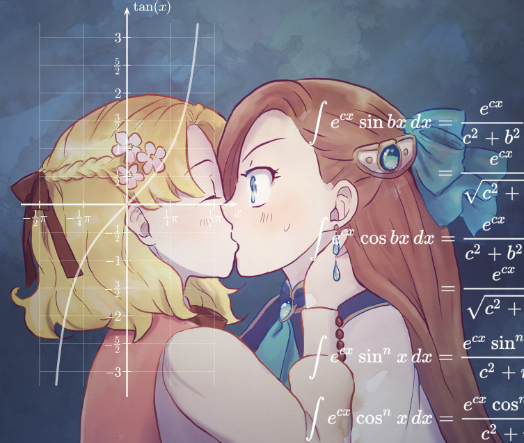 2girls, bangs, black_bow, blonde_hair, blue_background, blue_bow, blue_earrings, blue_eyes