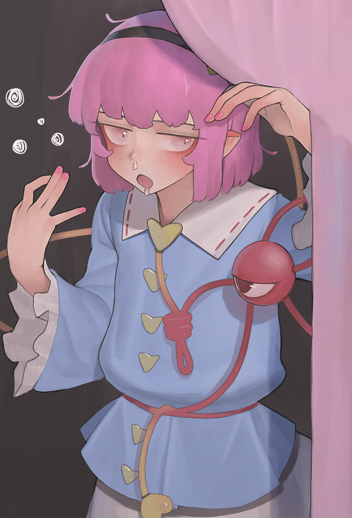 1girl, blush, djjj5322, drooling, eyebrows, hairband, heart, komeiji_satori