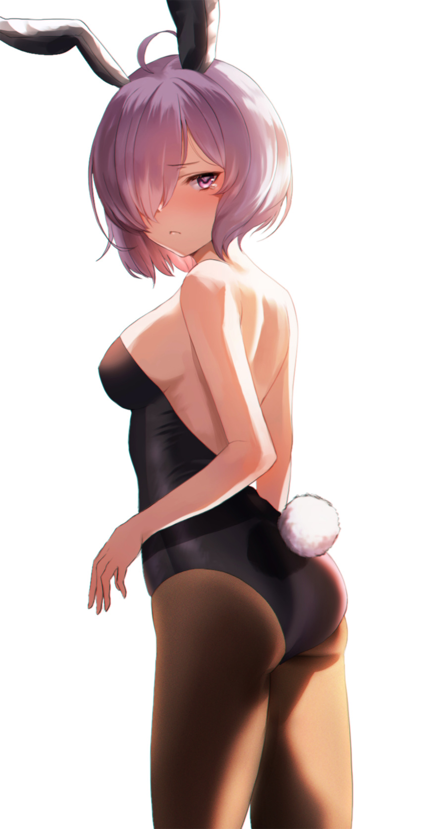 1girl, absurdres, ahegao, animal_ears, bare_back, bare_shoulders, bunny_girl, bunny_tail