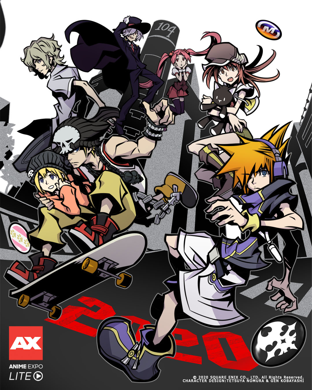 3girls, 4boys, ai_(anime_expo), anime_expo, badge, beanie, bitou_daisukenojou, bitou_raimu