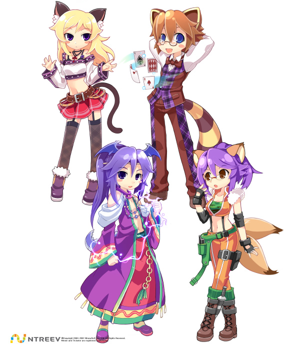 animal_ears, armcho, arms_behind_head, blonde_hair, blue_eyes, blush_stickers, boots, brown_eyes
