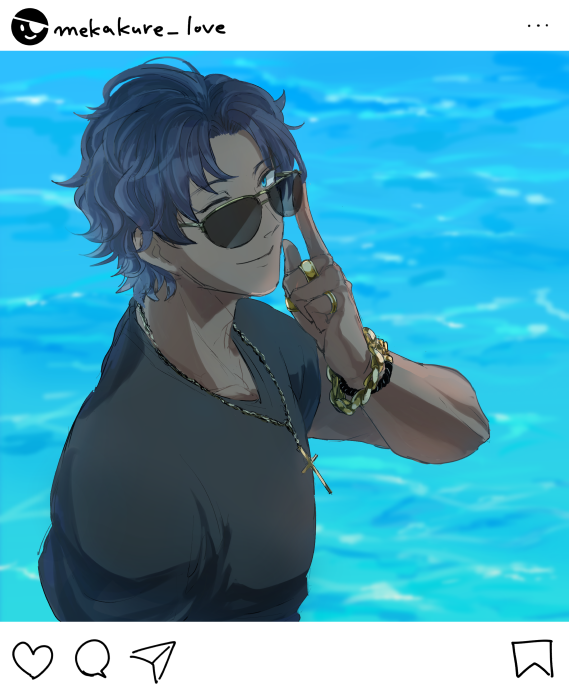 1boy, ahoge, alternate_costume, bangs, bartholomew_roberts_(fate/grand_order), black_hair, blue_eyes, bluespeaker