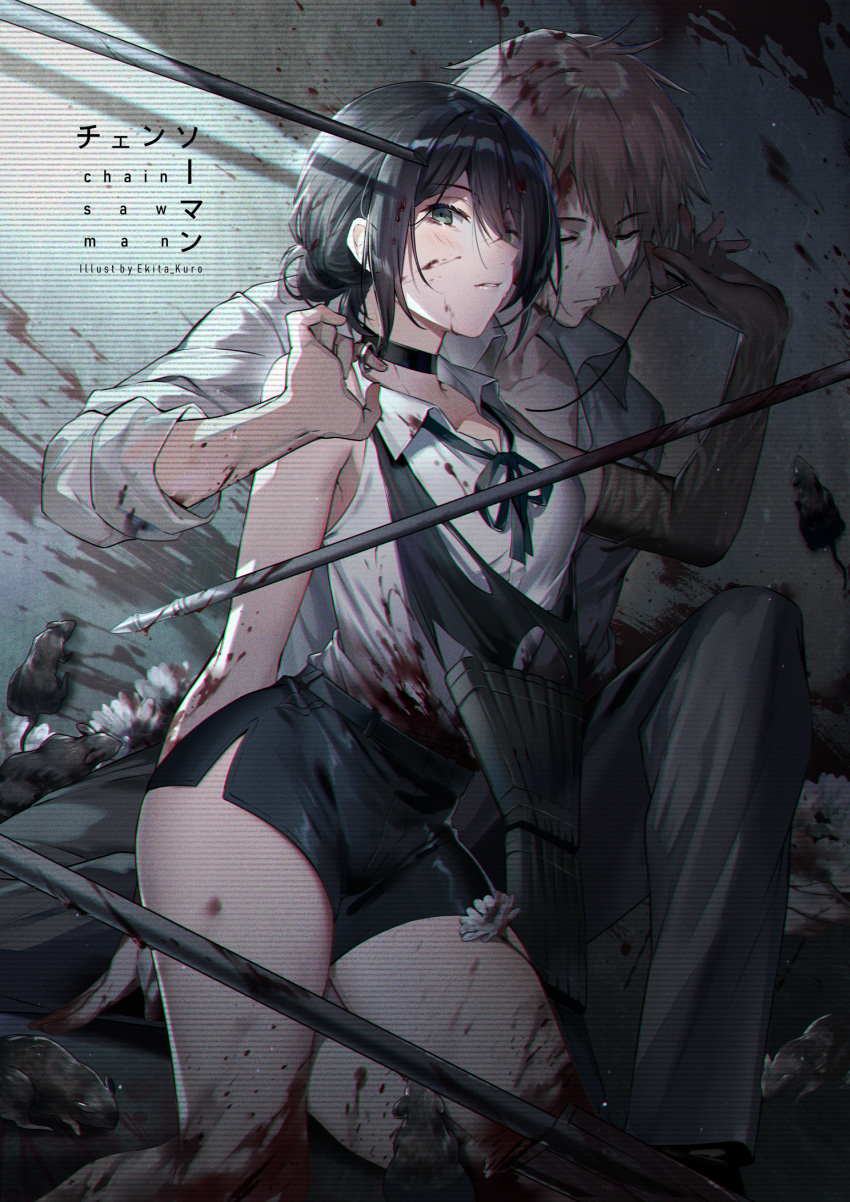 1boy, 1girl, animal, apron, artist_name, bangs, black_apron, black_choker