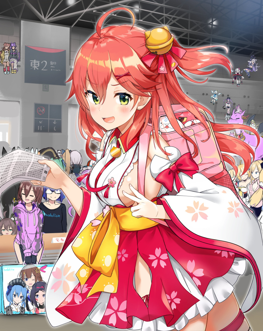 35p_(miko_channel), 6+girls, :d, absurdres, ahoge, akai_haato, aki_rosenthal, amane_kanata