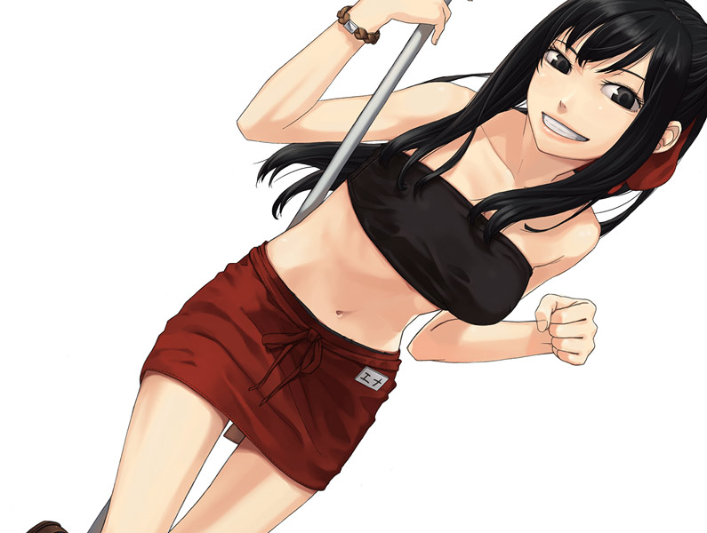 black_eyes, black_hair, itsutsu, original, skirt, smile, tube_top, tubetop