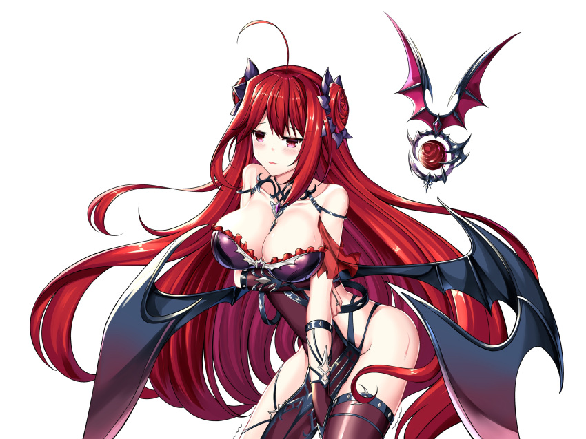 demon_girl, demon_wings, double_bun, erze_(king's_raid), highres, king's_raid, orb, red_eyes
