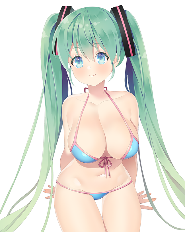 1girl, aqua_hair, bikini, blue_eyes, breasts, hatsune_miku, large_breasts, long_hair