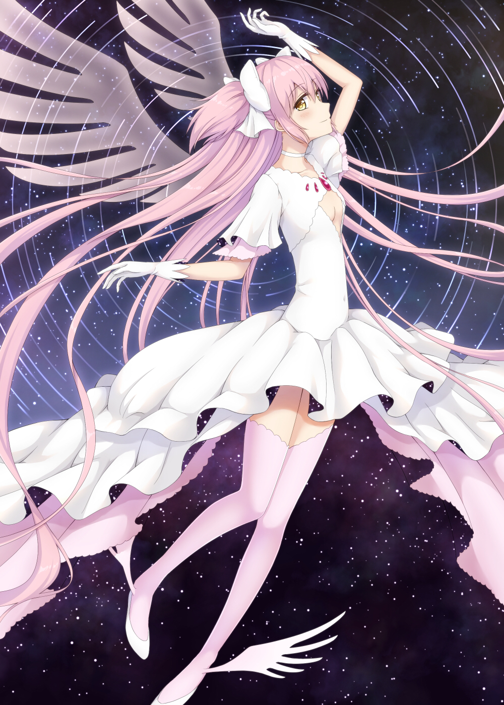 1girl, blush, breasts, choker, cleavage_cutout, darknessukaru, dress, gloves