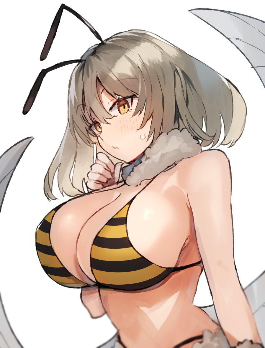 1girl, antennae, bee, bee_costume, bikini, blush, breasts, bug