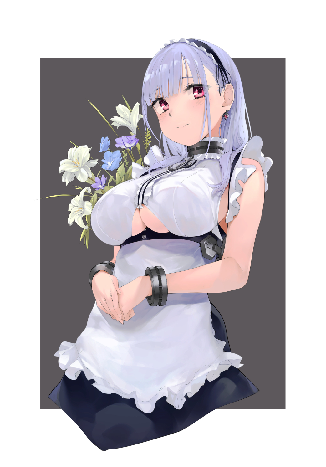 1girl, anchor_choker, anchor_necklace, apron, azur_lane, black_hairband, breasts, center_frills
