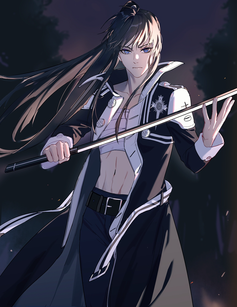 1boy, bangs, belt, belt_buckle, black_belt, black_coat, black_hair, black_order_uniform