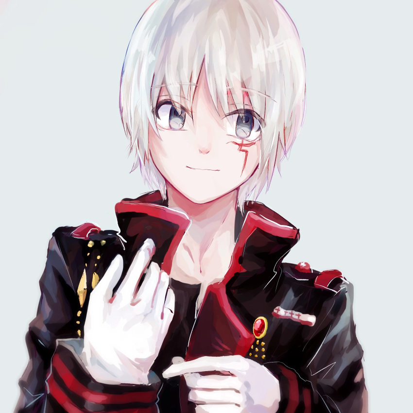 1boy, allen_walker, bangs, black_jacket, black_order_uniform, black_shirt, closed_mouth, d.gray-man