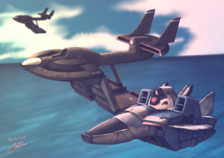 aircraft, airplane, clouds, core_fighter, dated, fighter_jet, flying, gundam