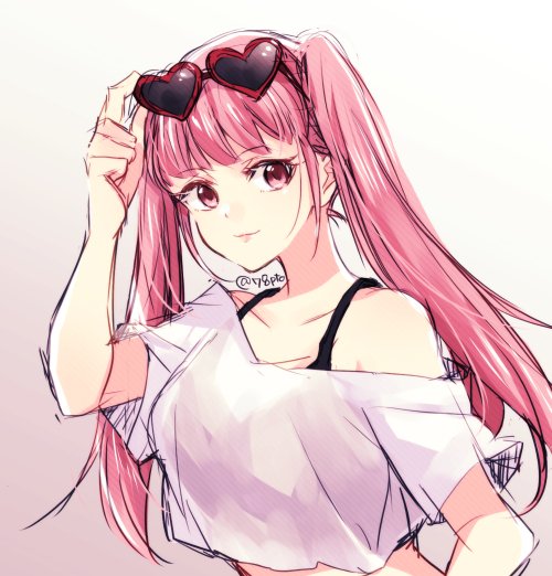 1girl, alternate_costume, closed_mouth, eyewear_on_head, fire_emblem, fire_emblem:_three_houses, heart, heart-shaped_eyewear