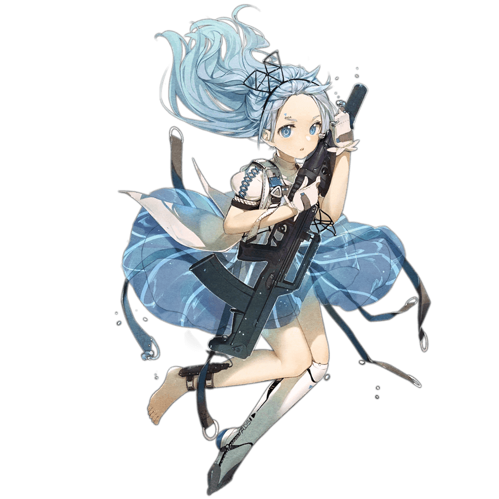 1girl, :o, ads_(girls_frontline), ads_assault_rifle, air_bubble, ankle_strap, assault_rifle, bangs