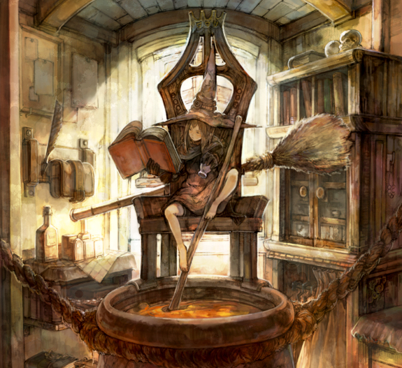 book, broom, broomstick, burari, hat, light, pole, pot, study, studying, window, witch, witch_hat