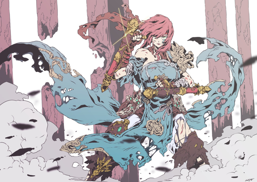 andojing, facial_scar, facial_tattoo, fighting_stance, final_fantasy, final_fantasy_xiv, green_eyes, highres