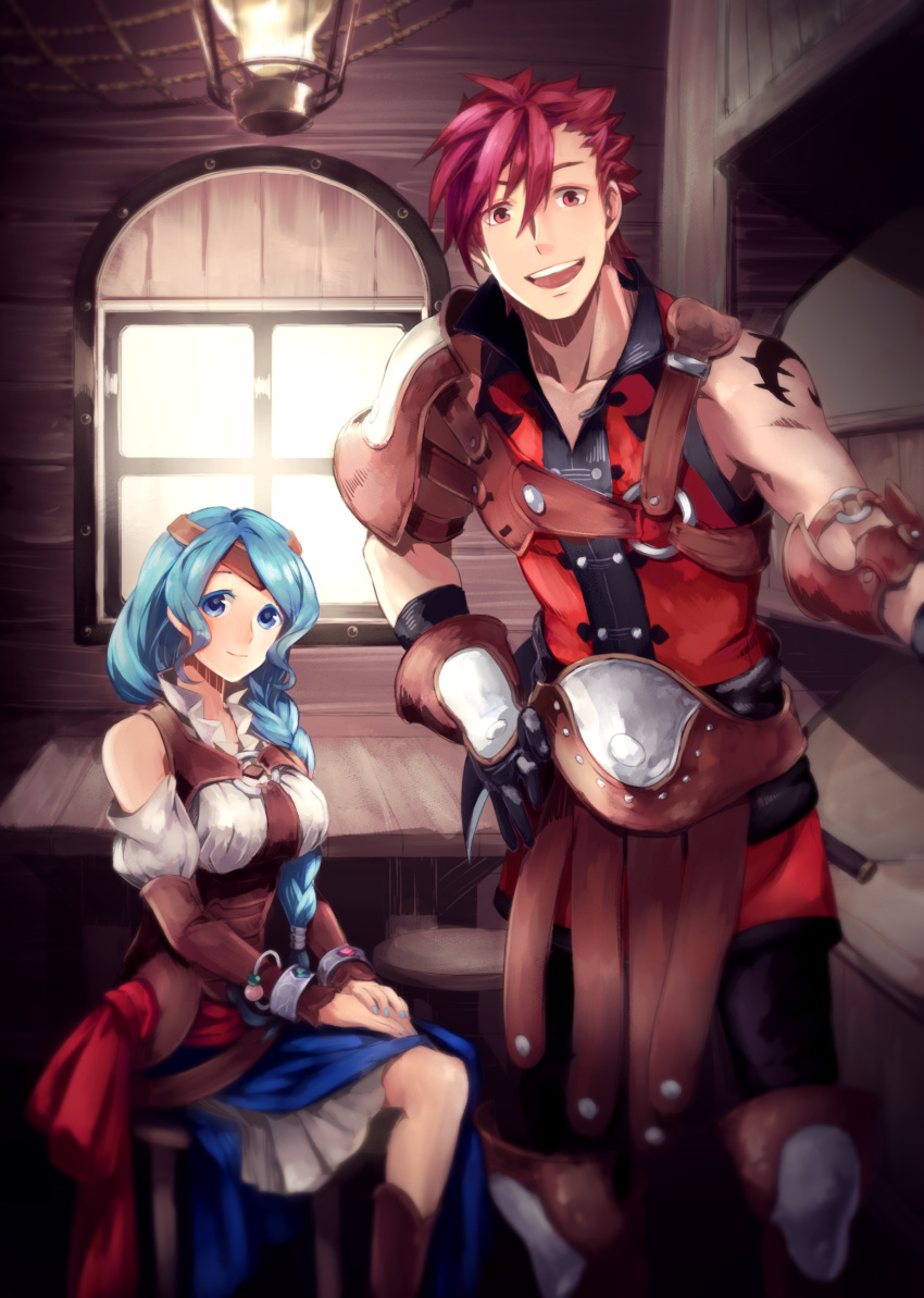 absurdres, blue_eyes, blue_hair, bracelet, braid, braided_ponytail, closed_mouth, hands