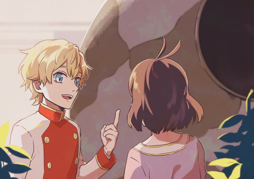 1boy, 1girl, antenna_hair, black_clover, black_hair, blonde_hair, blue_eyes, commentary_request