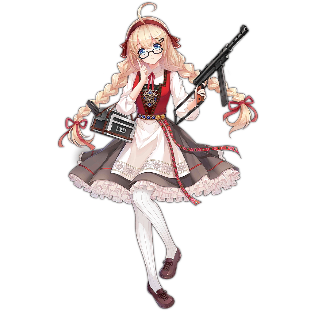 1girl, ahoge, alternate_costume, black-framed_eyewear, blonde_hair, blue_eyes, braid, brown_footwear