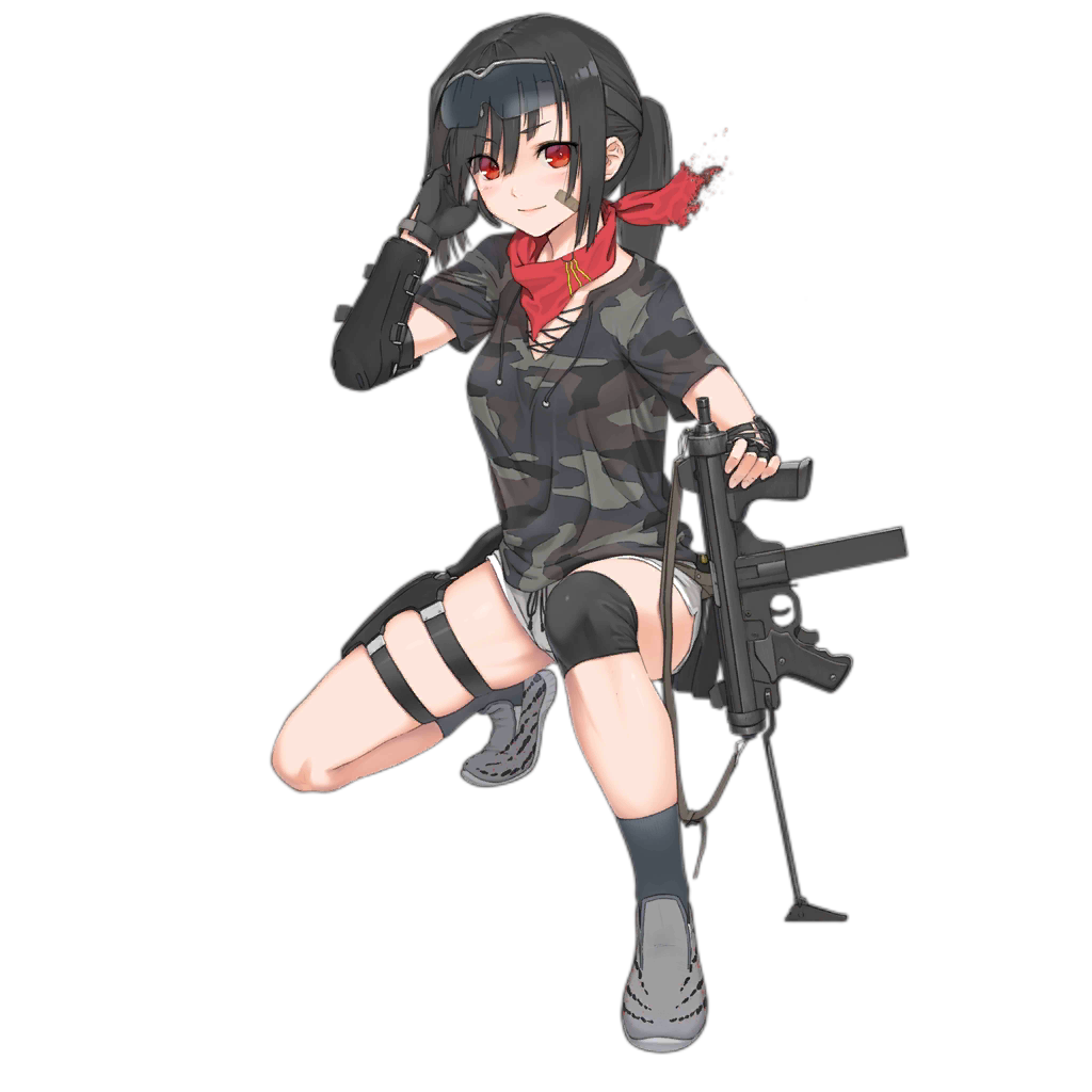 1girl, bandaid, bandaid_on_cheek, bandaid_on_face, bandana, bangs, beretta_m12, black_gloves