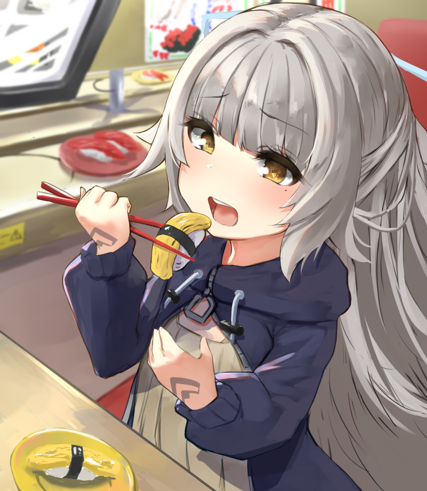 1girl, azur_lane, bangs, black_jacket, blurry, blurry_background, blush, brown_dress