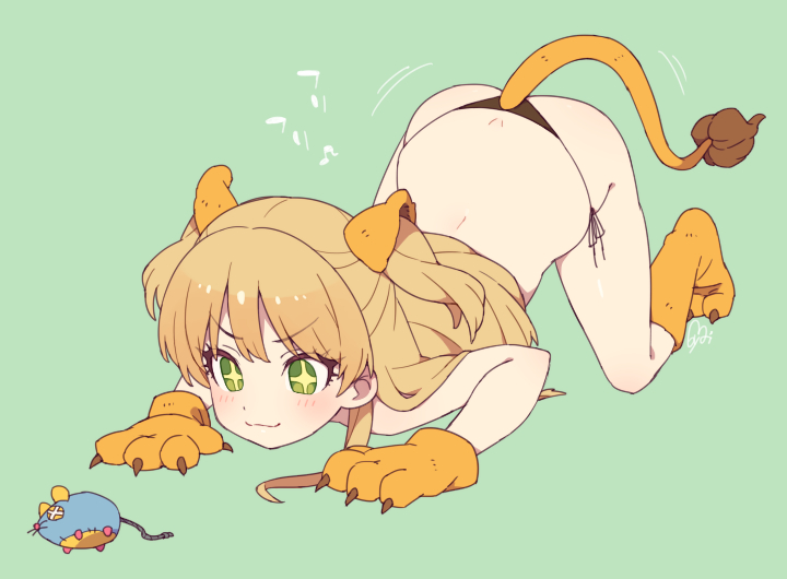 +_+, 1girl, :3, all_fours, animal_ears, ass, bangs, black_panties