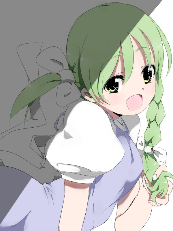 bow, braid, green_hair, ponytail, ribbon, ribbons, side_braid, ui_(uilog)