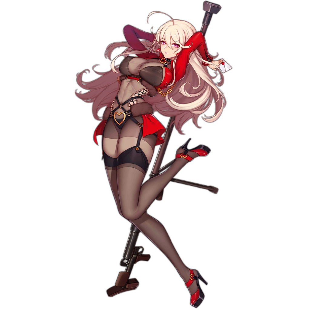 1girl, ahoge, alternate_costume, anti-materiel_rifle, black_bra, black_legwear, black_panties, blonde_hair