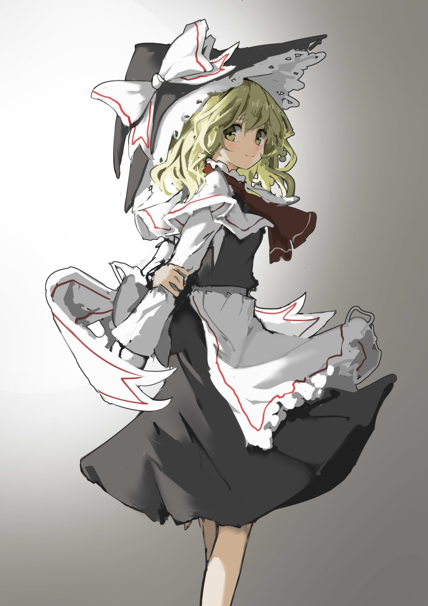 1girl, absurdres, apron, arms_behind_back, black_dress, black_headwear, blonde_hair, blush