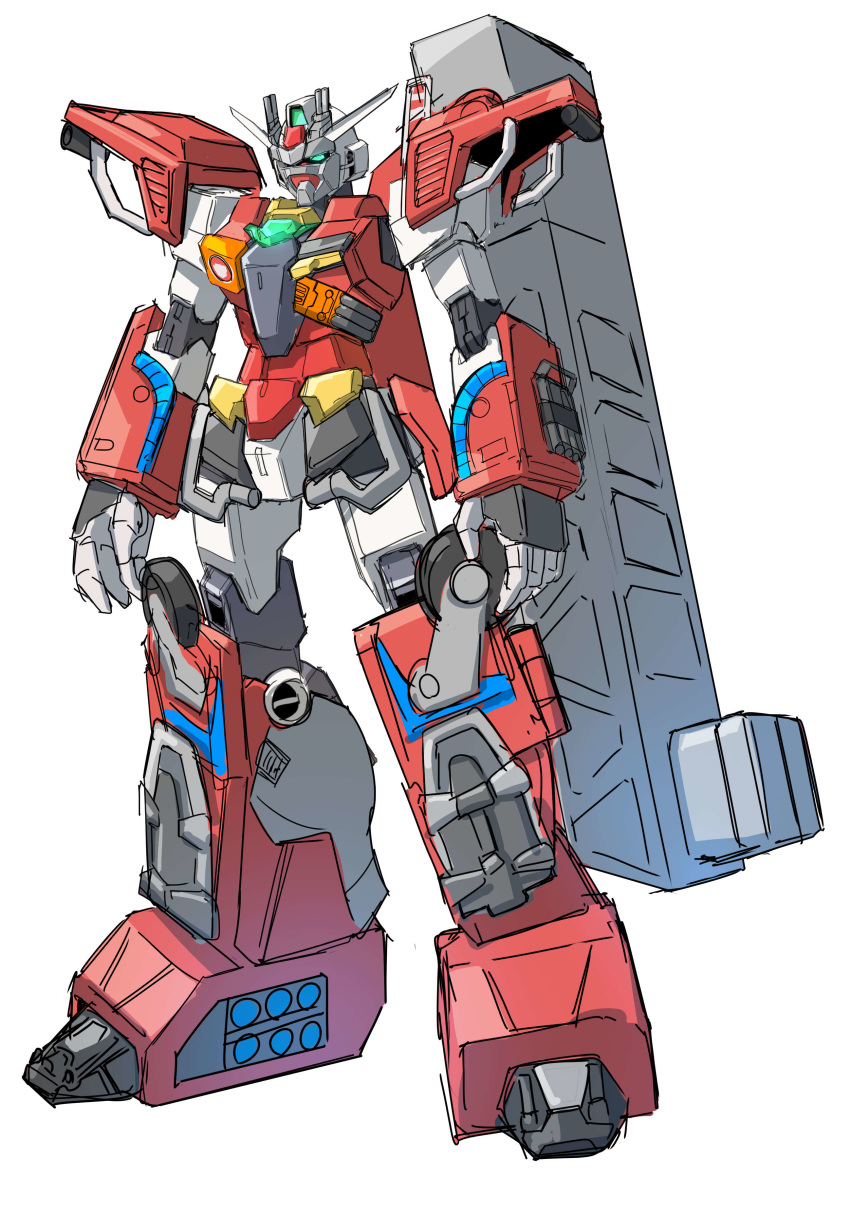 absurdres, blue_eyes, core_gundam, crossover, fire_convoy, fusion, glowing, glowing_eyes