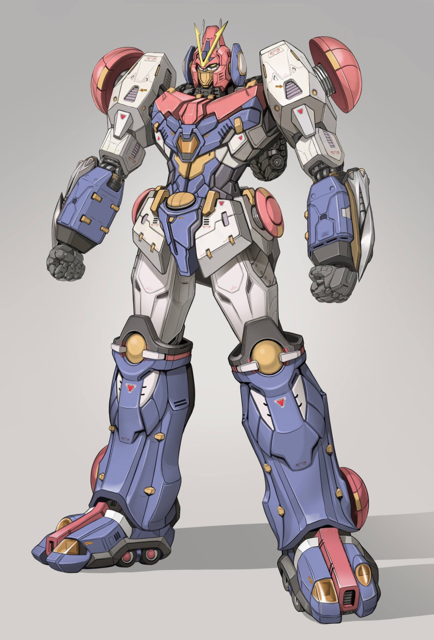 choudenji_robo_combattler_v, clenched_hands, combattler_v_(robot), grey_background, highres, honeybonesmaeda, looking_ahead, mecha