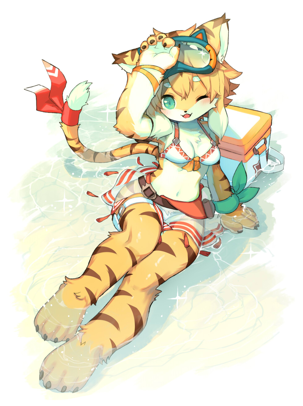 1girl, :3, animal_ears, arm_support, arm_up, armlet, bangle, bangs