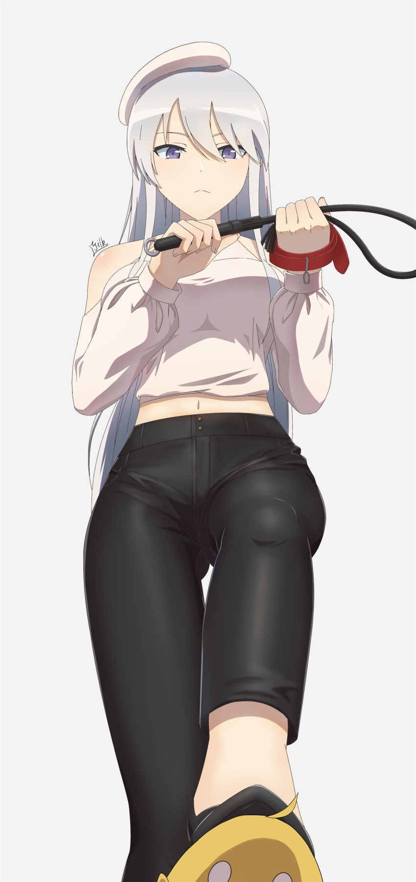1girl, absurdres, azur_lane, bdsm, beret, black_footwear, black_pants, blue_eyes