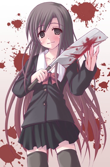 kago_no_tori, kagonotori, katsura_kotonoha, knife, school_days, school_uniform, serafuku, thigh-highs