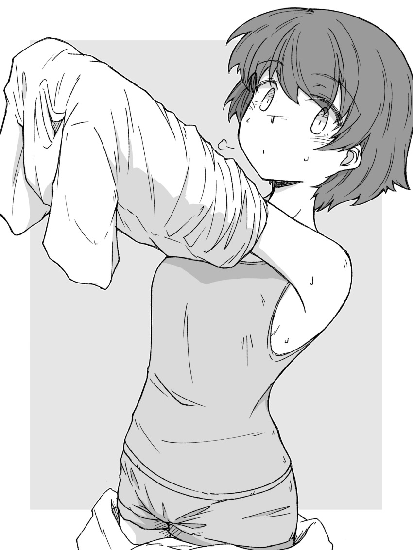 1girl, =3, absurdres, arms_up, bangs, boyshort_panties, closed_mouth, commentary