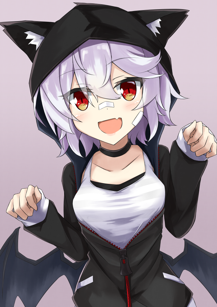 1girl, akisome_hatsuka, alternate_costume, animal_ears, animal_hood, bandages, bandaid, bangs
