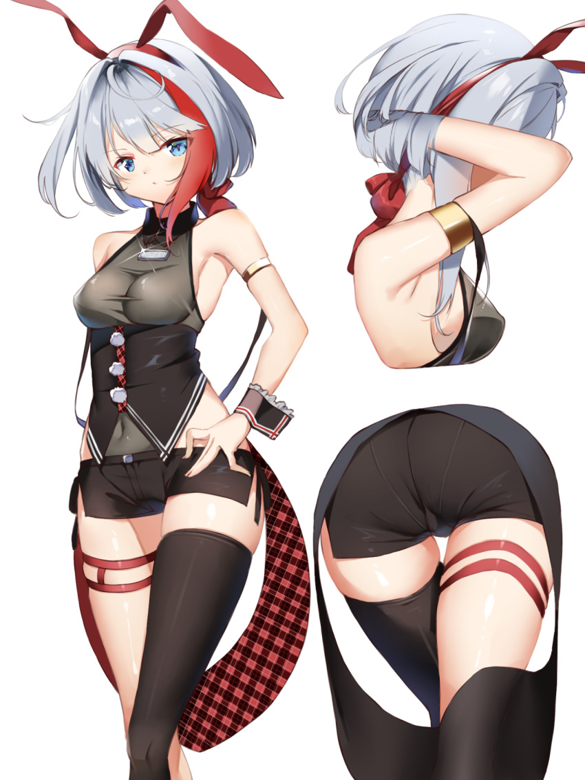 1girl, admiral_graf_spee_(azur_lane), alternate_costume, animal_ears, armlet, armpits, asymmetrical_legwear, azur_lane