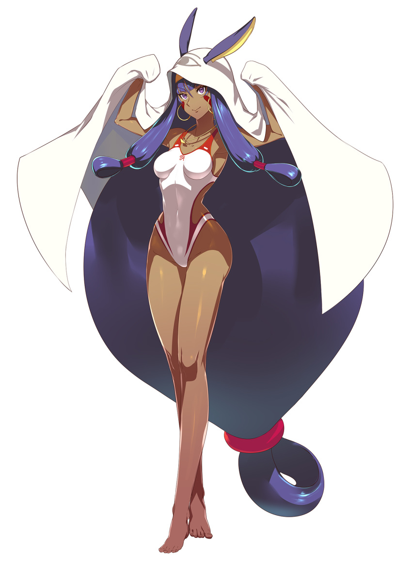 1girl, absurdly_long_hair, animal_ears, barefoot, breasts, closed_mouth, collarbone, commentary_request