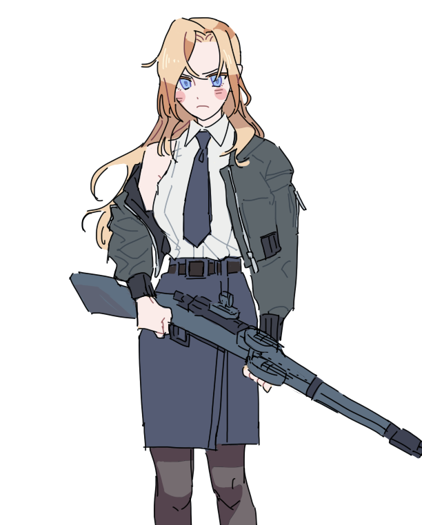 1girl, belt, birdry, black_belt, black_legwear, blonde_hair, blue_eyes, blue_skirt